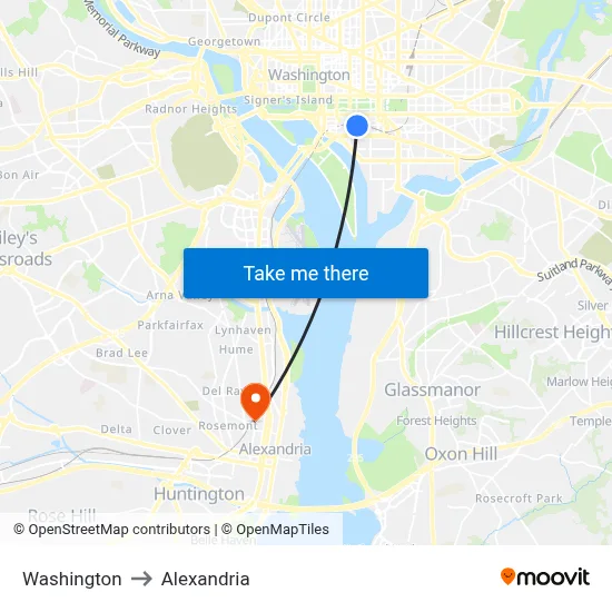 Washington to Alexandria map