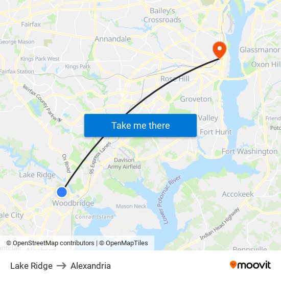 Lake Ridge to Alexandria map