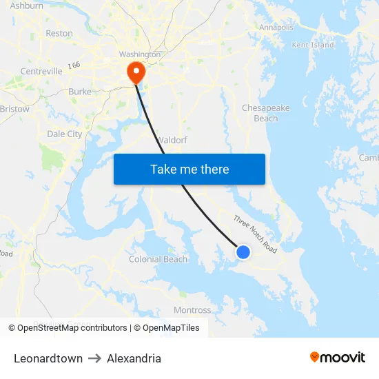 Leonardtown to Alexandria map