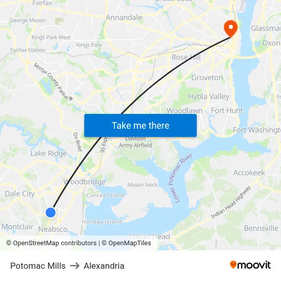 Potomac Mills to Alexandria map