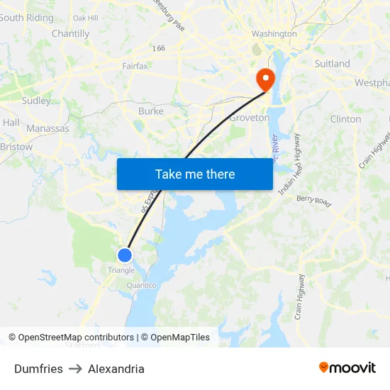 Dumfries to Alexandria map
