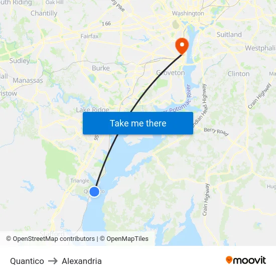 Quantico to Alexandria map