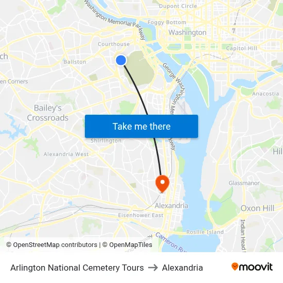 Arlington National Cemetery Tours to Alexandria map