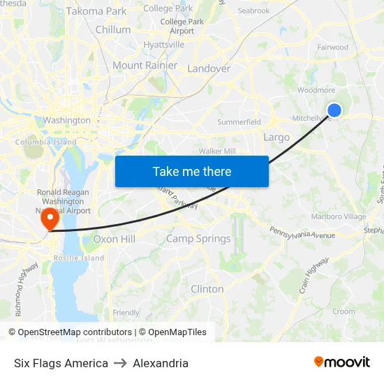 Six Flags America to Alexandria map