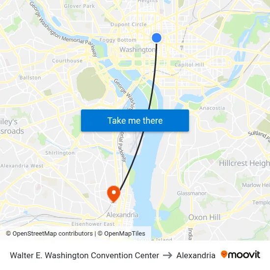 Walter E. Washington Convention Center to Alexandria map