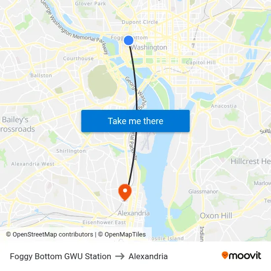 Foggy Bottom GWU Station to Alexandria map