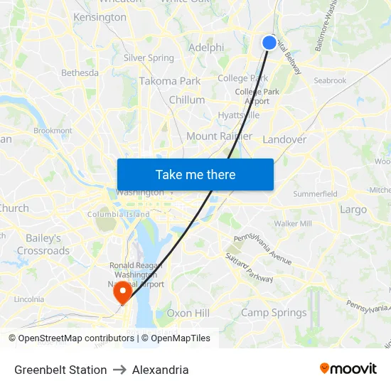 Greenbelt Station to Alexandria map