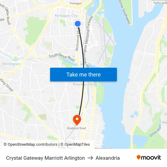 Crystal Gateway Marriott Arlington to Alexandria map