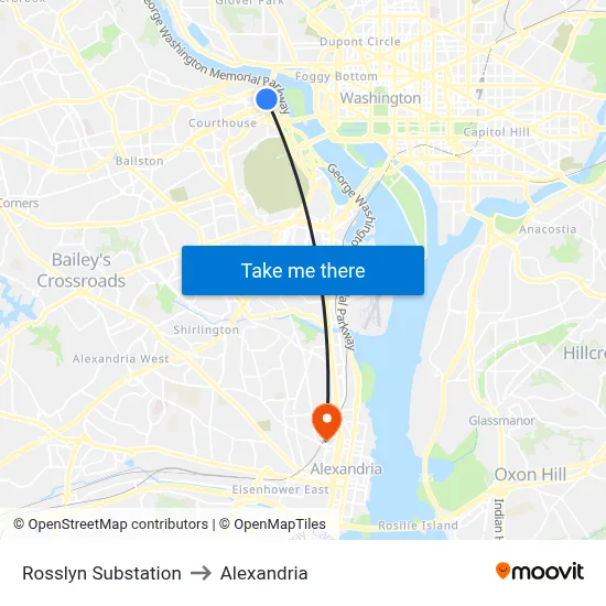Rosslyn Substation to Alexandria map