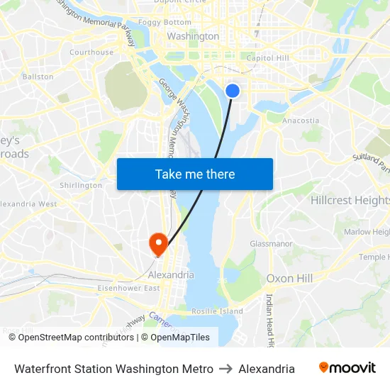 Waterfront Station Washington Metro to Alexandria map