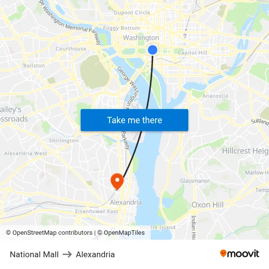 National Mall to Alexandria map