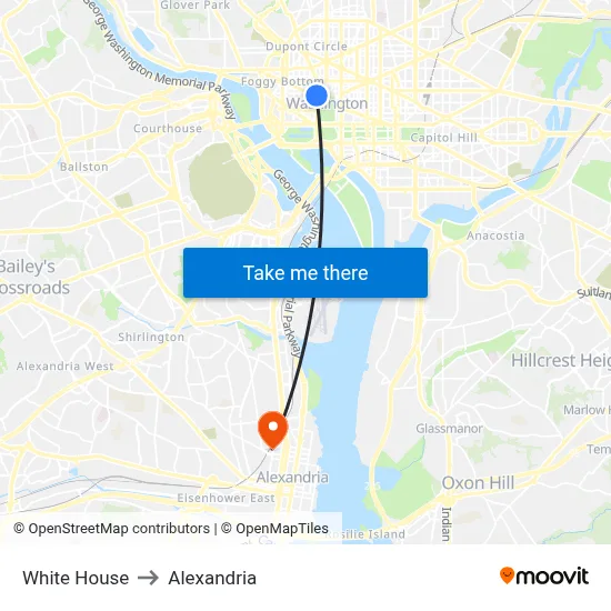 White House to Alexandria map