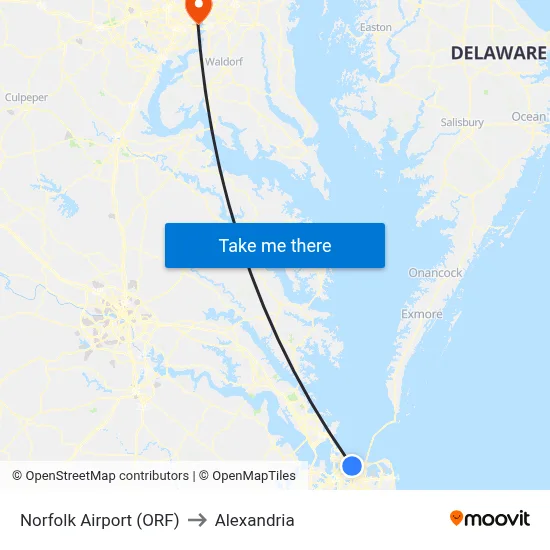 Norfolk Airport (ORF) to Alexandria map