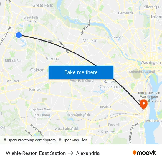 Wiehle-Reston East Station to Alexandria map