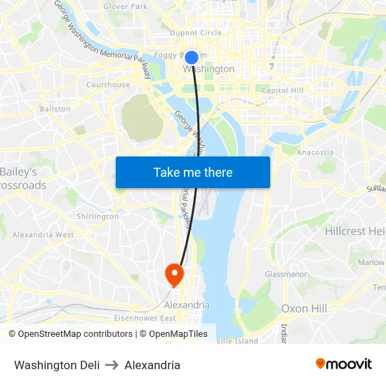 Washington Deli to Alexandria map