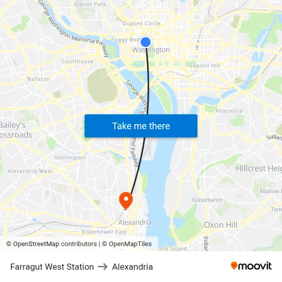 Farragut West Station to Alexandria map