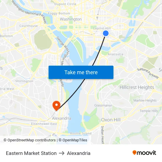 Eastern Market Station to Alexandria map