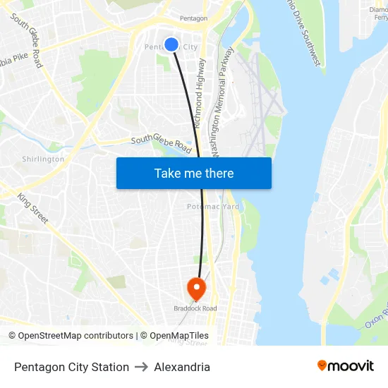 Pentagon City Station to Alexandria map