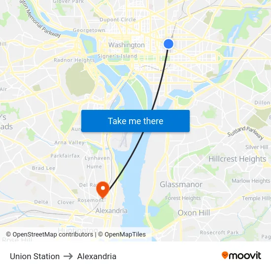 Union Station to Alexandria map