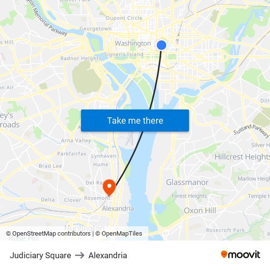 Judiciary Square to Alexandria map