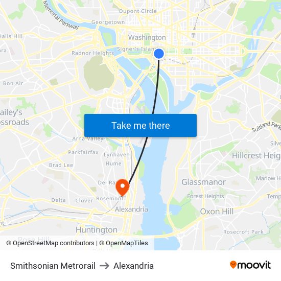 Smithsonian Metrorail to Alexandria map