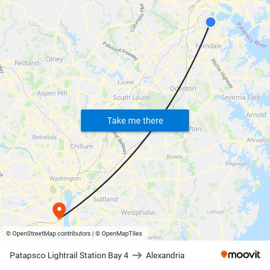 Patapsco Lightrail Station Bay 4 to Alexandria map