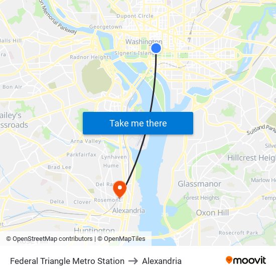 Federal Triangle Metro Station to Alexandria map