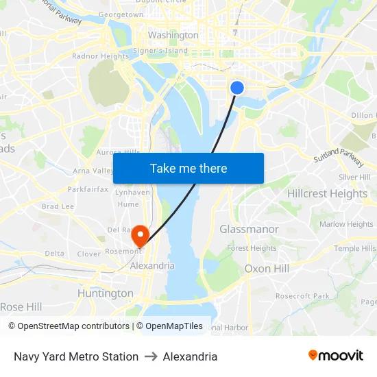 Navy Yard Metro Station to Alexandria map