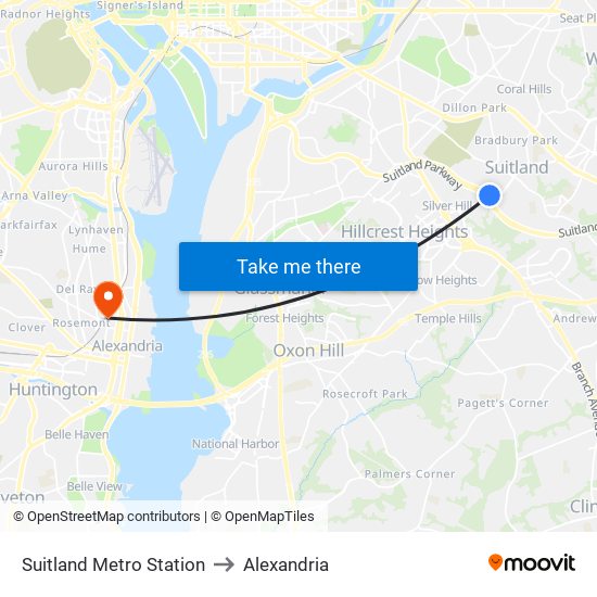 Suitland Metro Station to Alexandria map