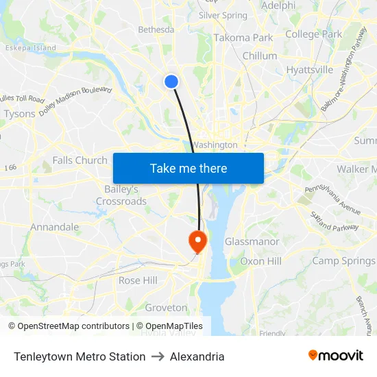 Tenleytown Metro Station to Alexandria map