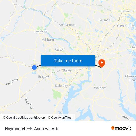 Haymarket to Andrews Afb map