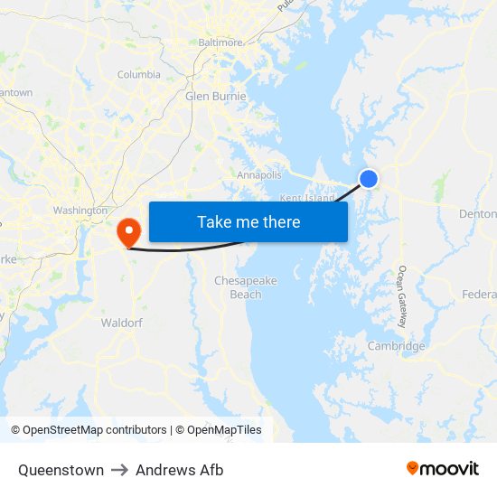 Queenstown to Andrews Afb map