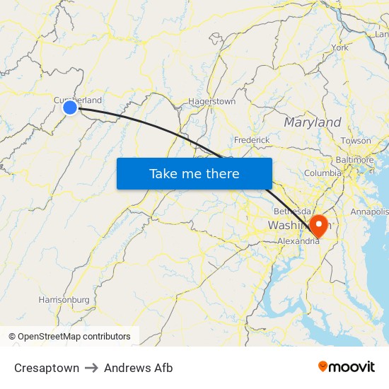 Cresaptown to Andrews Afb map