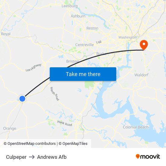 Culpeper to Andrews Afb map