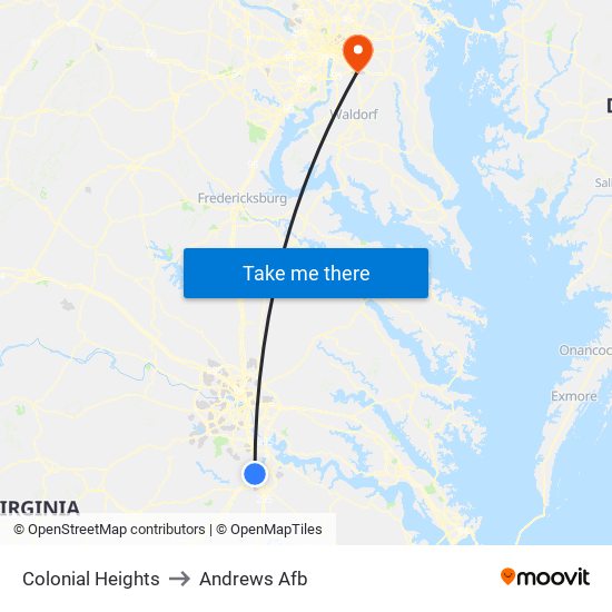 Colonial Heights to Andrews Afb map