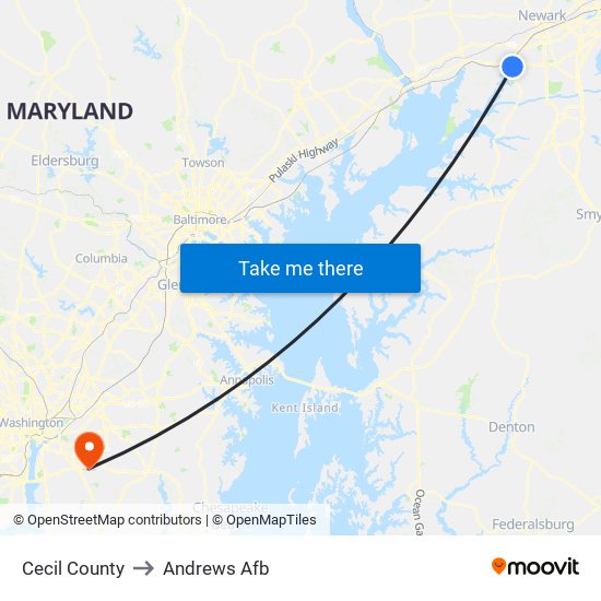 Cecil County to Andrews Afb map