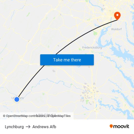 Lynchburg to Andrews Afb map