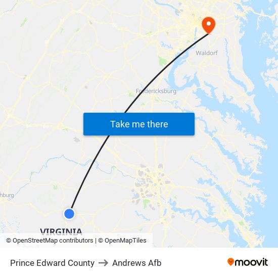 Prince Edward County to Andrews Afb map