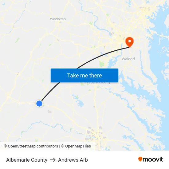 Albemarle County to Andrews Afb map