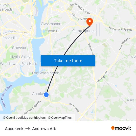 Accokeek to Andrews Afb map