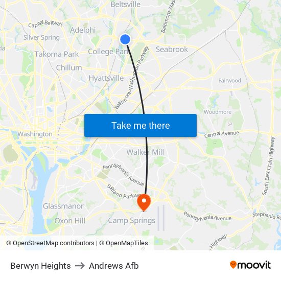 Berwyn Heights to Andrews Afb map