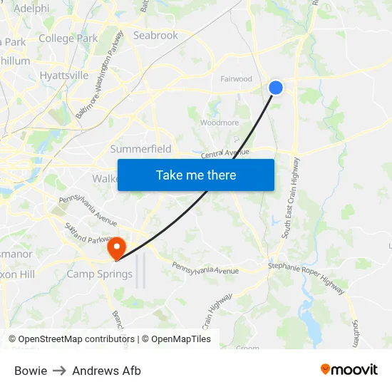 Bowie to Andrews Afb map