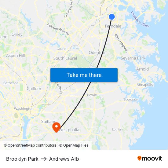 Brooklyn Park to Andrews Afb map