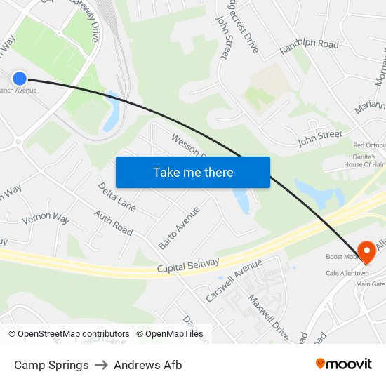 Camp Springs to Andrews Afb map