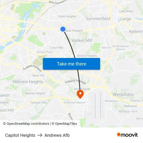Capitol Heights to Andrews Afb map