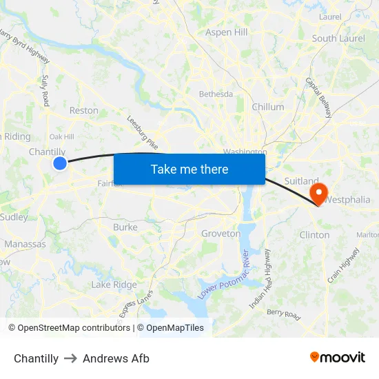 Chantilly to Andrews Afb map