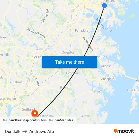 Dundalk to Andrews Afb map