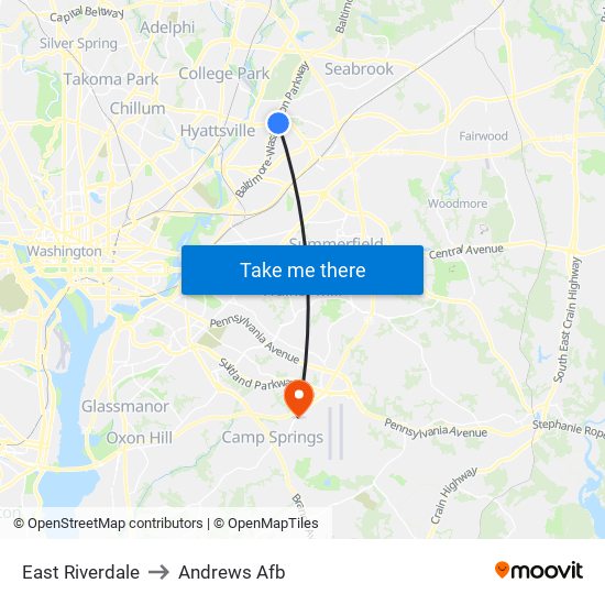 East Riverdale to Andrews Afb map