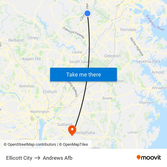 Ellicott City to Andrews Afb map