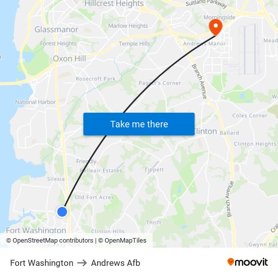 Fort Washington to Andrews Afb map